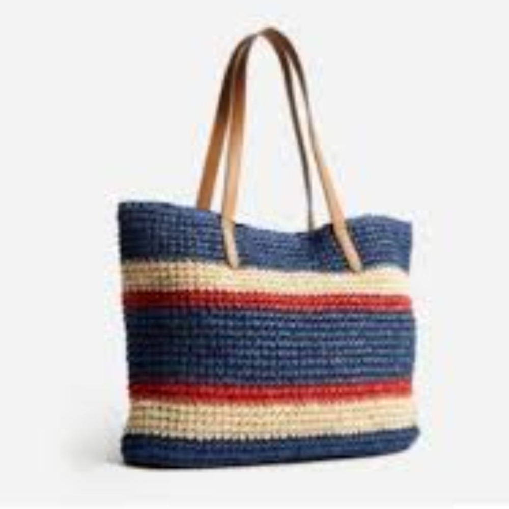 I.N.C. LARGE STRAW STRIPE TOTE/BEACH BAG NWT 20" x 15"